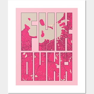 Fukuoka, Japan City Map Typography - Blossom Posters and Art